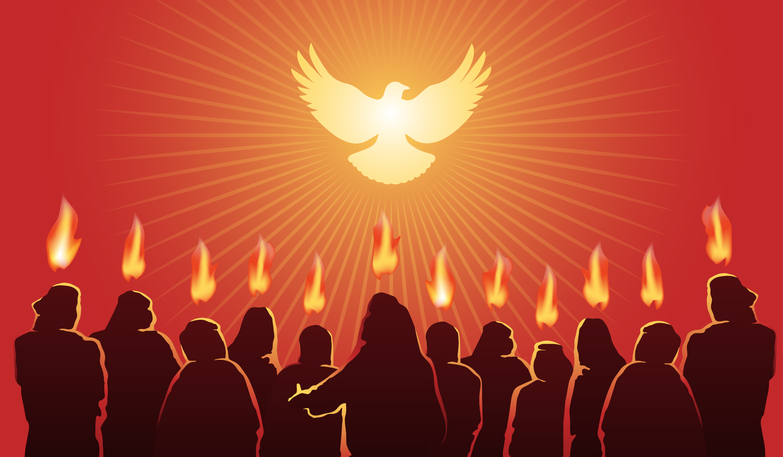 Image of the Holy Spirit descending as tongues of fire.