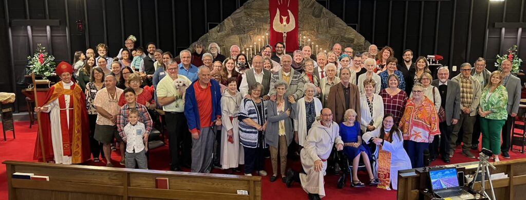 Photograph of the congregation of Trinity Episcopal Church with Bishop Kara Wagner Sherer on October 6, 2024.